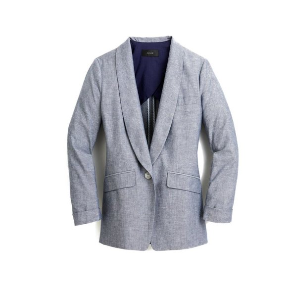J. Crew Unstructured Shawl Collar Linen/Cotton Blend Blue Chambray Blazer - 2P - Picture 4 of 14